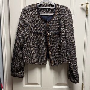 Classic Tweed Cropped Jacket in Navy and Multicolor